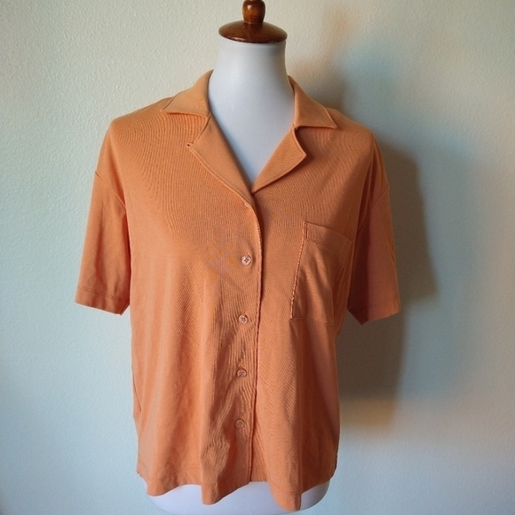 Richer Poorer Women’s Night Knit Orange Button Down Top Size S Pajama Shirt - Picture 2 of 6